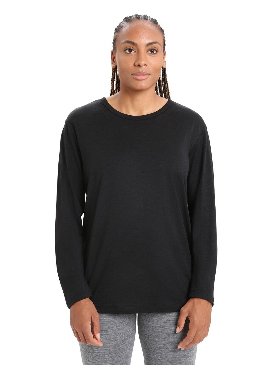 Black Women\'s Icebreaker Merino Granary T-Shirt Long Sleeve | USA 1639GSOL